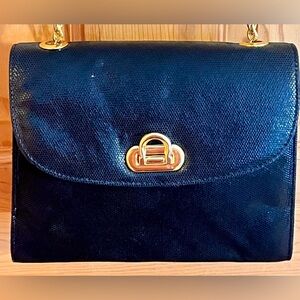 Black Genuine Leather Lizard Skin Evening Bag Gold Tone Hardware MCM Minimalist